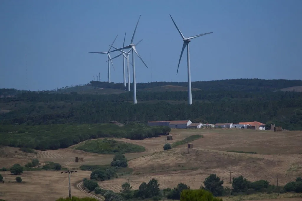 Wind turbines on open land