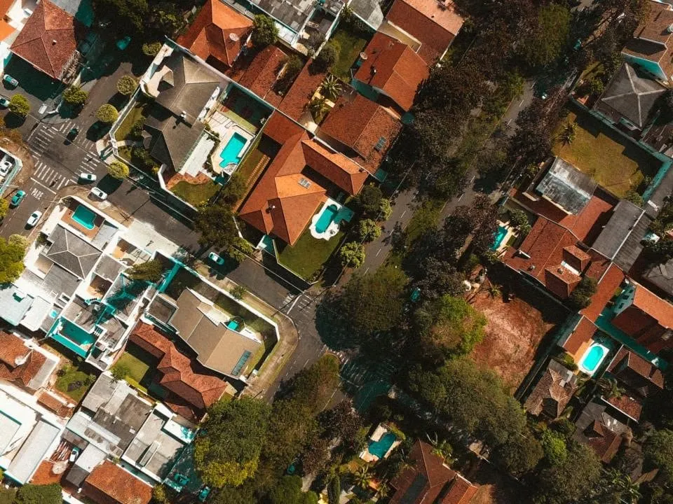 Rooftops of houses seen from directly above